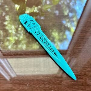 Vintage Turquoise Plastic Phoenix Thunderbird Bird Ornate Letter Opener